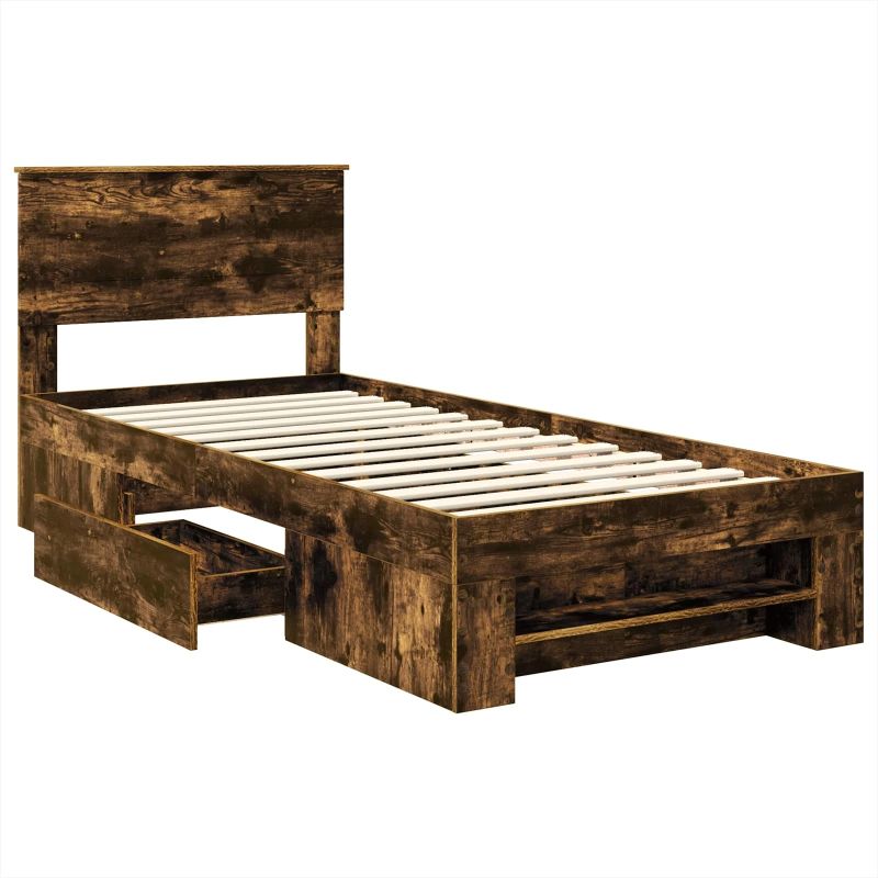 vidaXL Gultas rāmis Dūmaka ozols 100 x 200 m Inženierijas koks