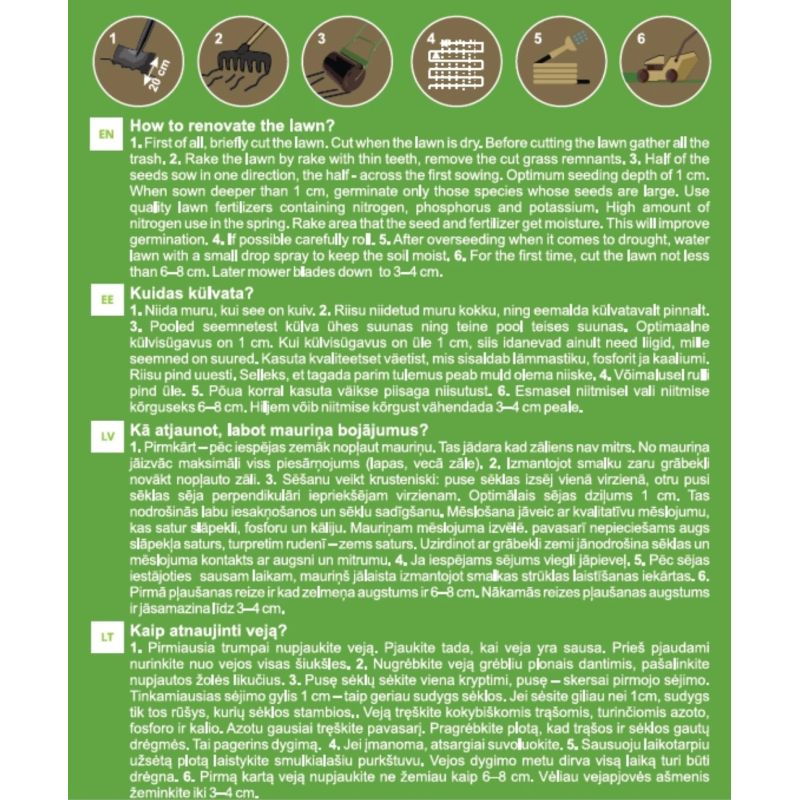 Sēklas zāliena atkārtotai sējai gc 1kg
