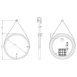 Peegel M&M Fine, valgustusega, rippuv, 7 cm x 60 cm, must v.