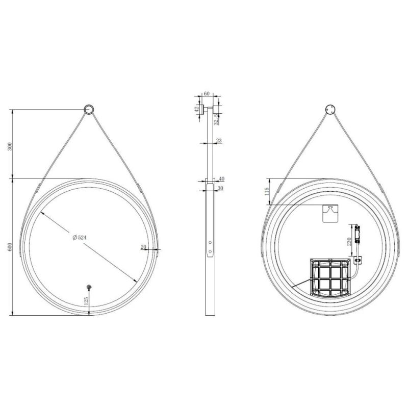 Spogulis fine 60 cm ar melnu ādas siksnu