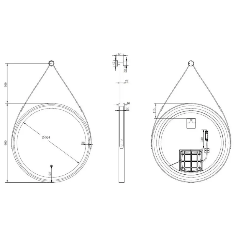 Spogulis M&M Fine, ar gaismu, stiprināms, 7 cm x 60 cm, melna krās.
