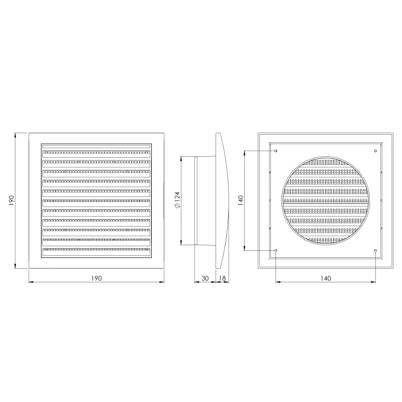 Ventilācijas reste Europlast ND12, plastmasa, 124 mm