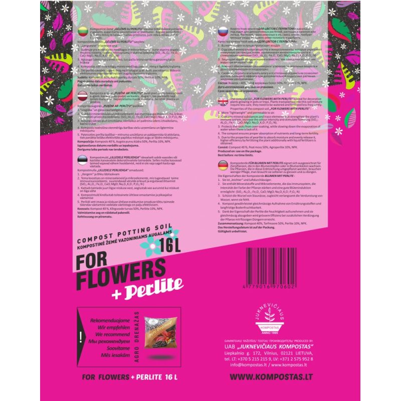 Augsne puķēm ar perlītu 16l