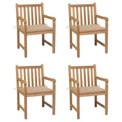 vidaXL dārza krēsli, bēši matrači, 4 gab., masīvs tīkkoks