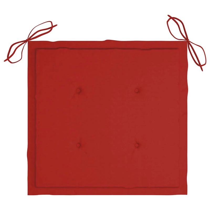 vidaXL dārza krēsli, sarkani matrači, 4 gab., masīvs tīkkoks