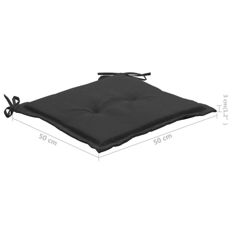 vidaXL dārza krēsli, melni matrači, 6 gab., masīvs tīkkoks