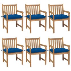 vidaXL dārza krēsli, zili matrači, 6 gab., masīvs tīkkoks