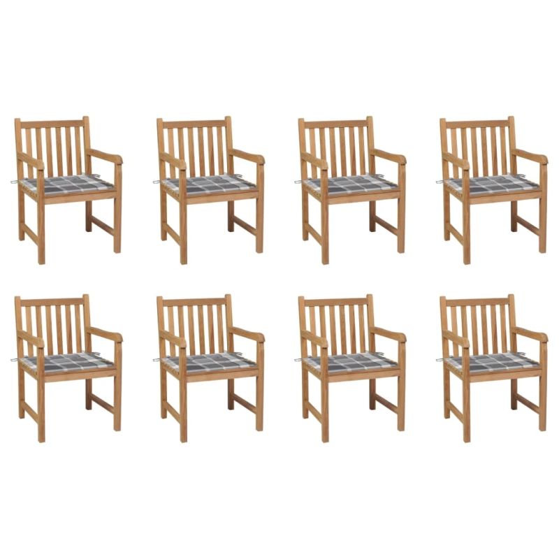 vidaXL dārza krēsli, matrači ar četrstūriem, 8 gab., masīvs tīkkoks