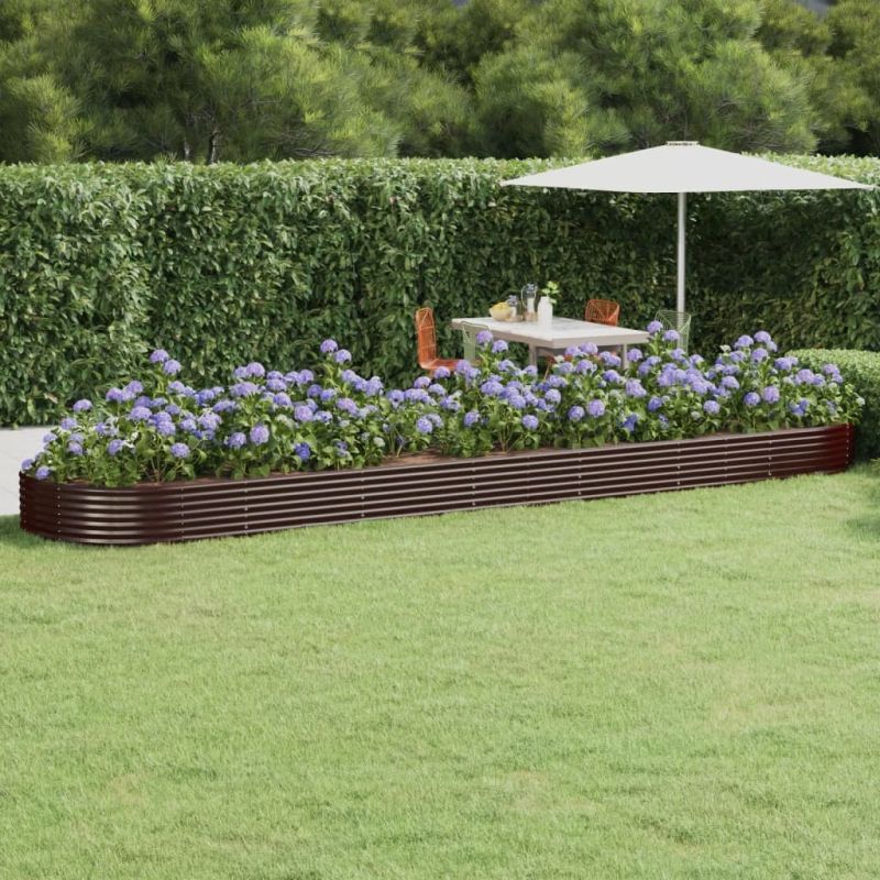 vidaXL augstā puķu kaste, 600x140x36 cm, cinkots tērauds, brūna