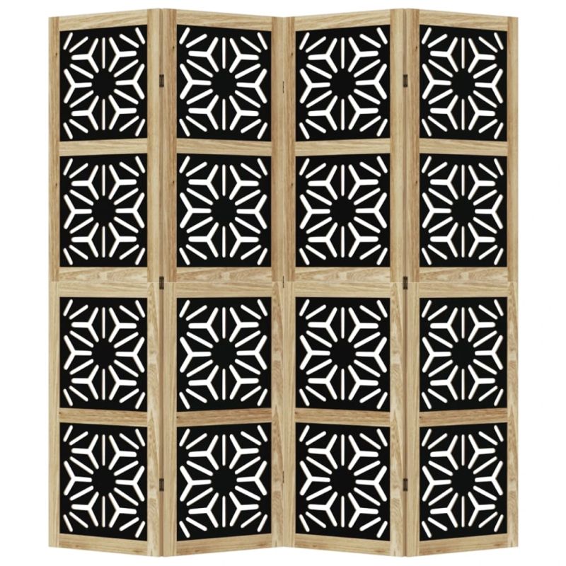 vidaXL 4-paneļu istabas aizslietnis, brūns un melns, masīvkoks
