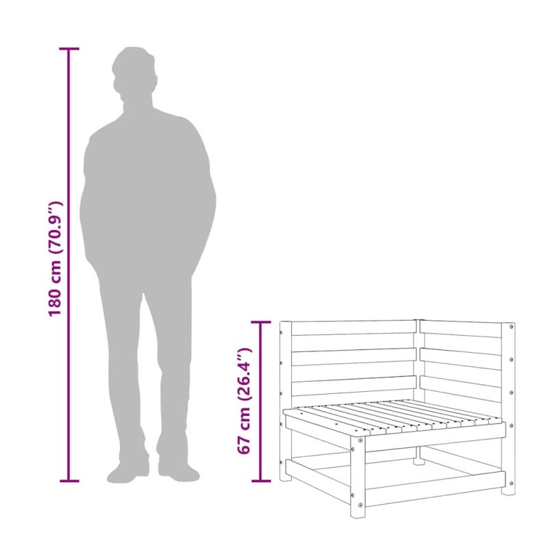 vidaXL dārza stūra dīvāni, 2 gab., 70x70x67 cm, egles masīvkoks