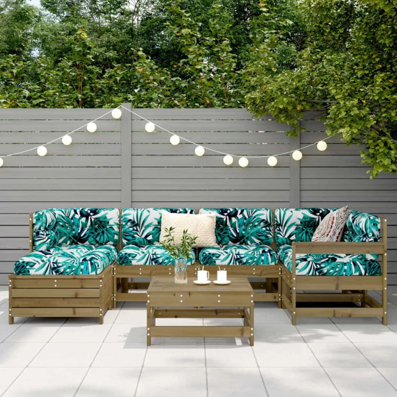 vidaXL 7-daļīgs dārza dīvānu komplekts, impregnēts priedes koks