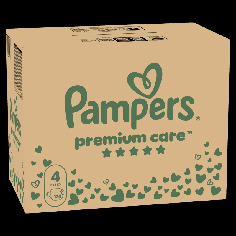 Pampers Premium Care Подгузники, Pазмер 4, 174 Подгузников, 9-14 кг