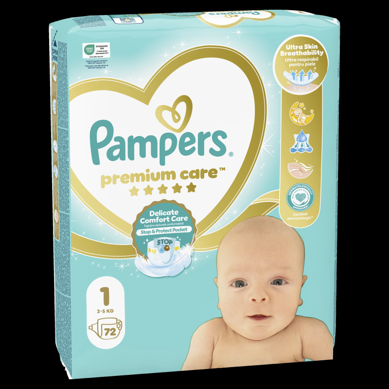 Pampers Premium Care, 1. Izmērs ,Mini, 2–5 Kg, 72 Autiņbiksītes