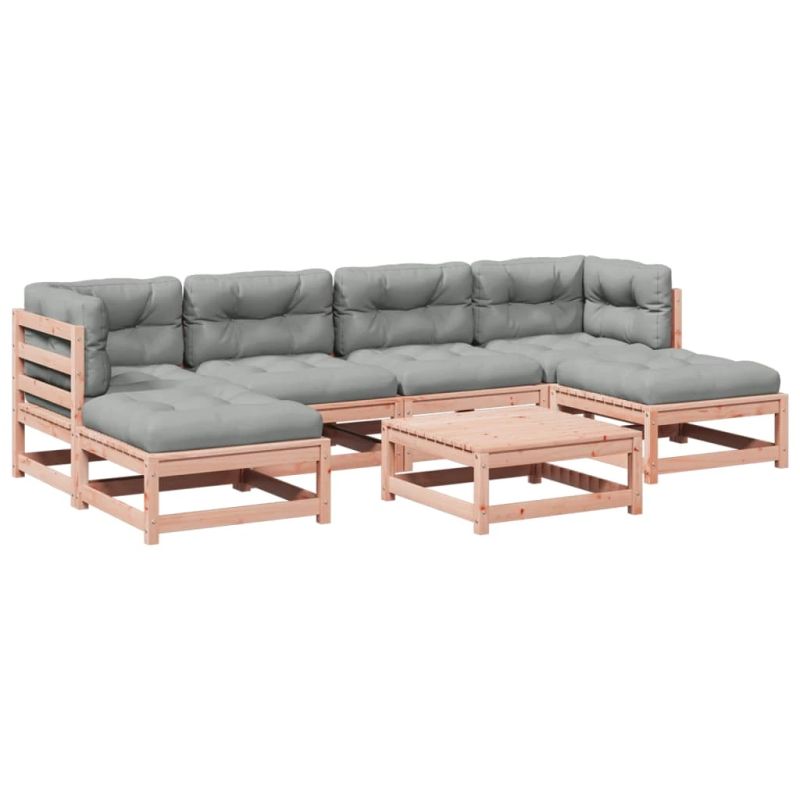 vidaXL 7-daļīgs dārza dīvānu komplekts, matrači, egles masīvkoks