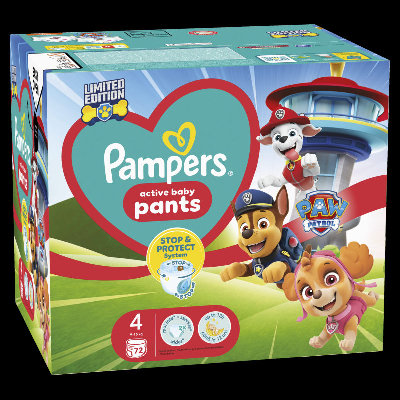 Pampers Pants Paw Patrol Autiņbiksītes, Izmērs 4, 72 Autiņbiksītes, 9-15 kg