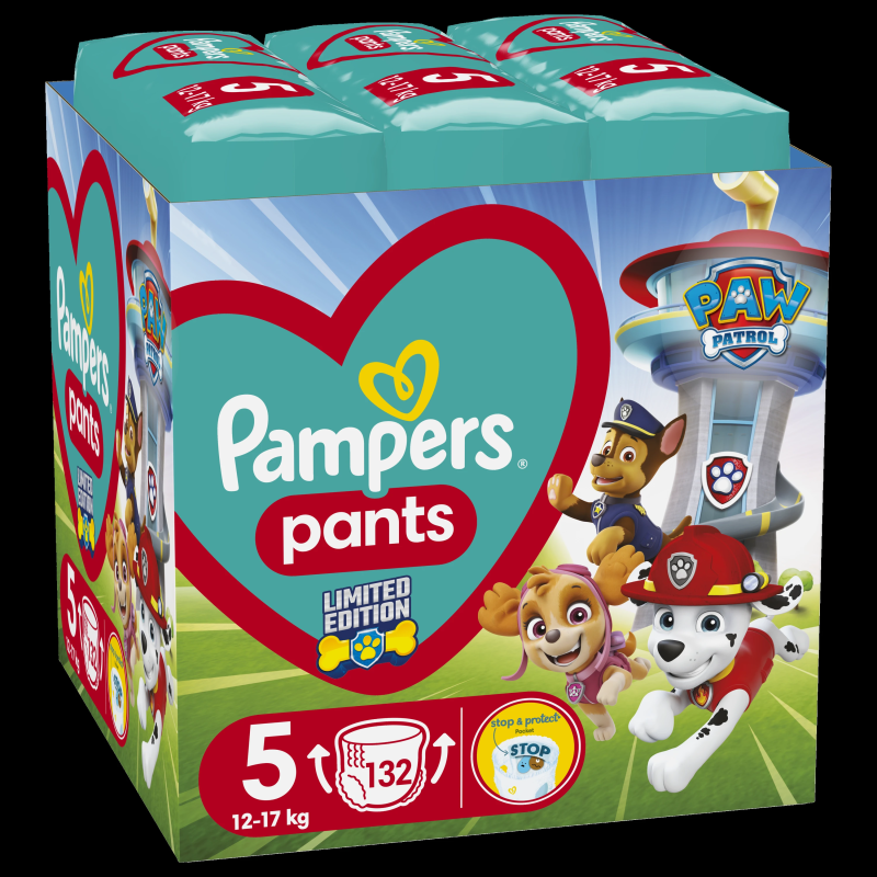 Pampers Pants Paw Patrol Autiņbiksītes, Izmērs 5, 132 Autiņbiksītes, 12-17kg