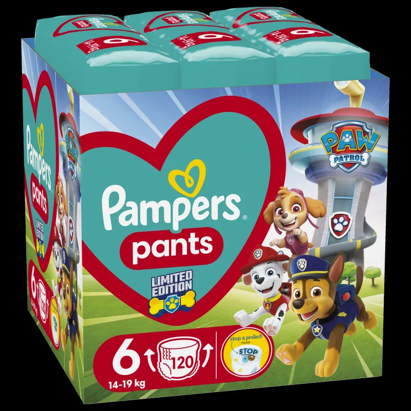 Pampers Pants Paw Patrol Autiņbiksītes, Izmērs 6, 120 Autiņbiksītes, 14-19kg