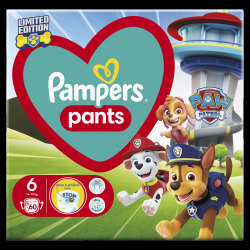 Pampers Pants Paw Patrol Autiņbiksītes, Izmērs 6, 60 Autiņbiksītes, 14-19 kg