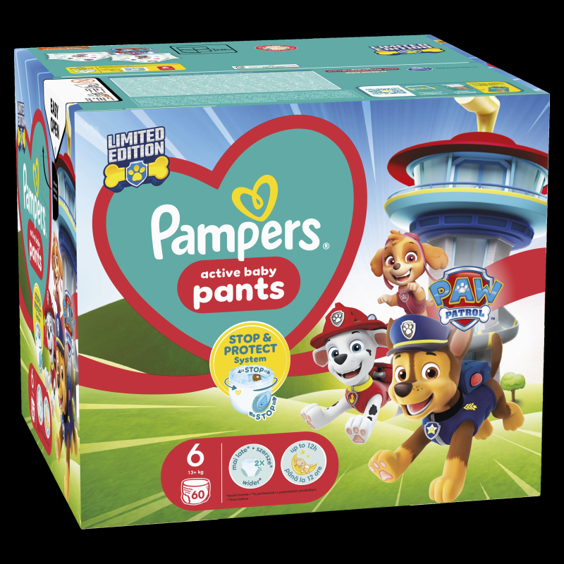 Pampers Pants Paw Patrol Autiņbiksītes, Izmērs 6, 60 Autiņbiksītes, 14-19 kg