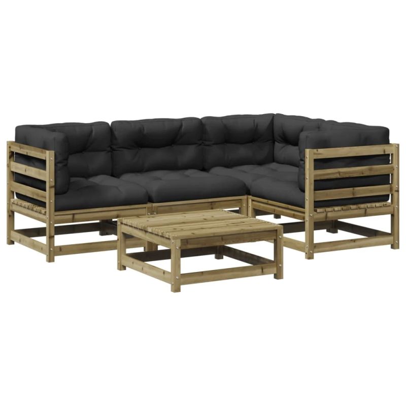 vidaXL 5-daļīgs dārza dīvānu komplekts, matrači, priede