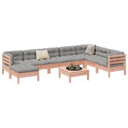 vidaXL 9-daļīgs dārza dīvānu komplekts, matrači, egles masīvkoks