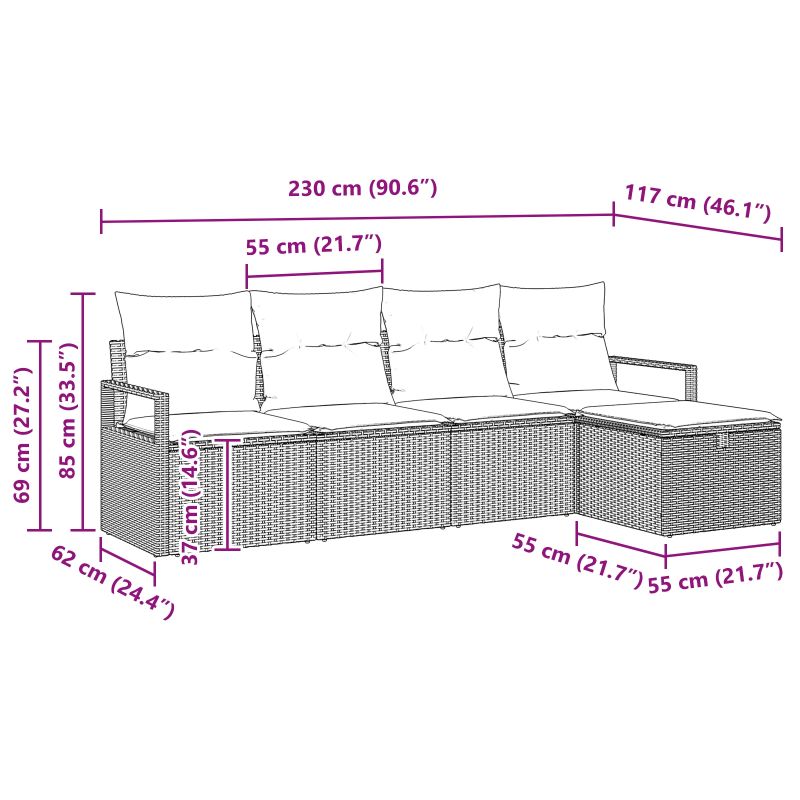 vidaXL Dīvānu komplekts ar spilvenu 5 pcs Melna poliratāns