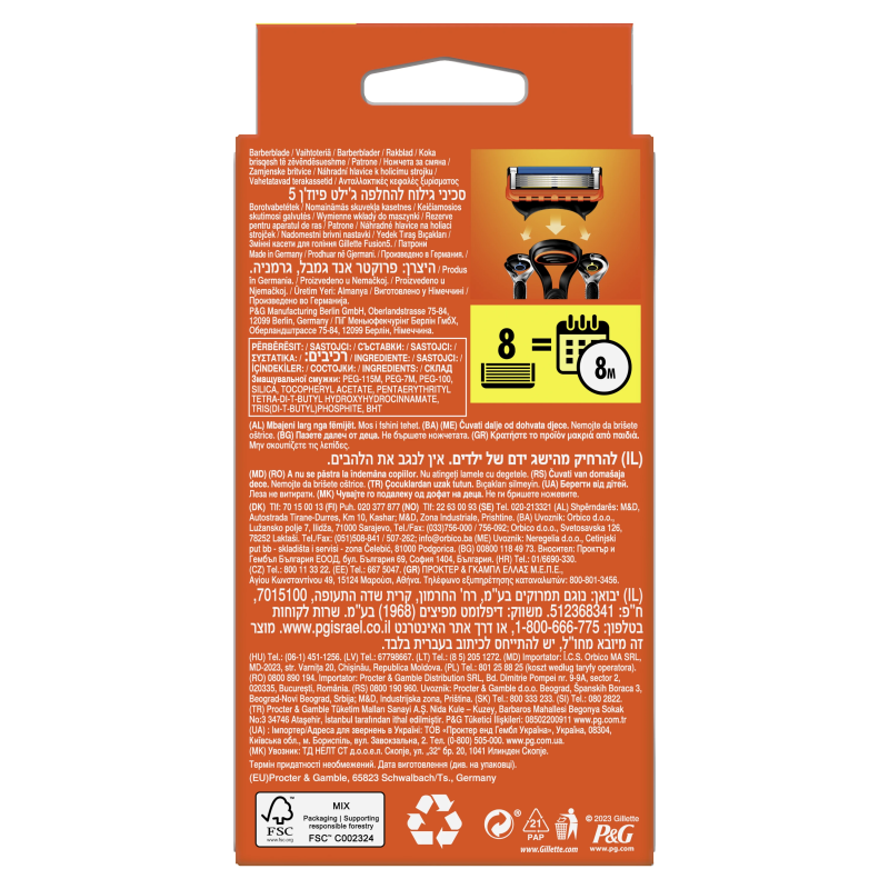 Gillette Fusion5 Skuvekļa Asmeņi Vīriešiem, 8 Rezerves Asmeņi