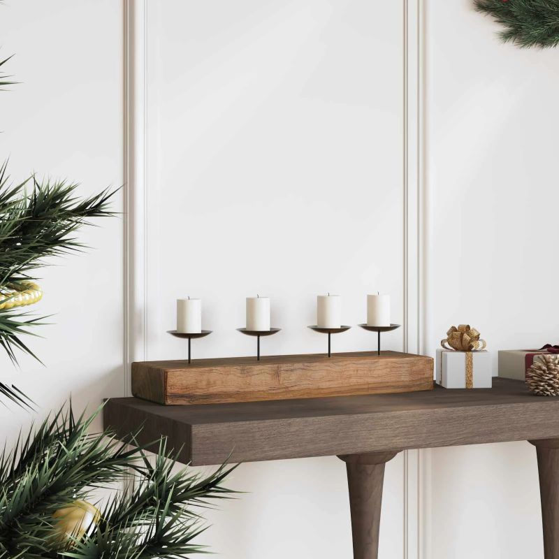 vidaXL Sveču turētājs Dabiska 50 x 15 x 10 cm Masīvs tīkkoks