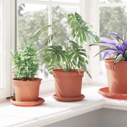 vidaXL Augu podi 24 pcs Ķieģeļu sarkans DIA 15 x 12 cm Plastmasa