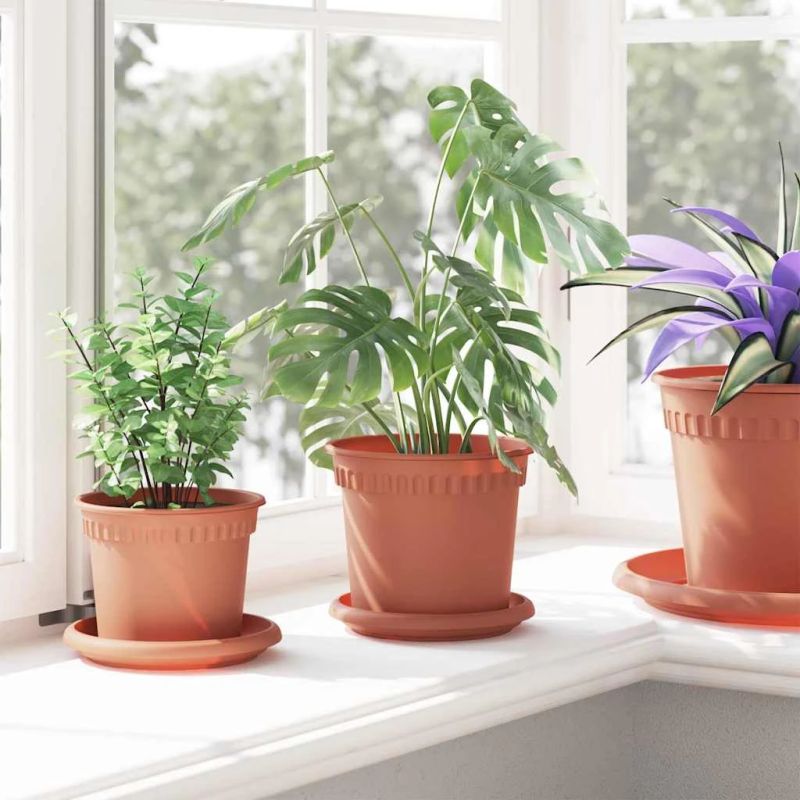 vidaXL Augu podi 24 pcs Ķieģeļu sarkans DIA 15 x 12 cm Plastmasa