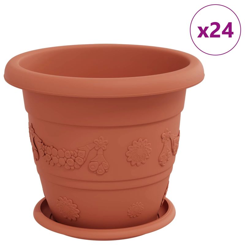 vidaXL Augu podi 24 pcs Ķieģeļu sarkans DIA 26 x 21.5 cm Plastmasa