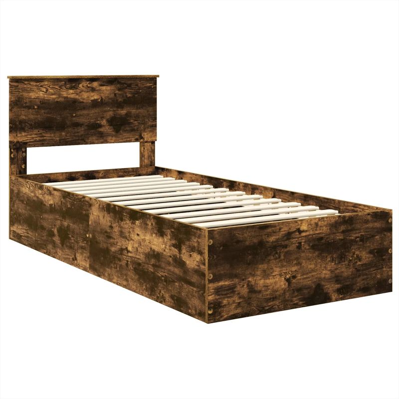 vidaXL Gultas rāmis Dūmaka ozols 90 x 200 cm Inženierijas koks