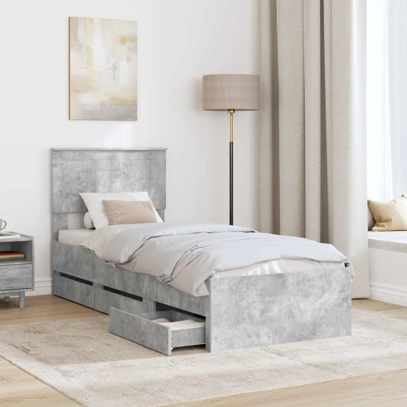 vidaXL Gultas rāmis Betona pelēks 75 x 190 cm Inženieru koks