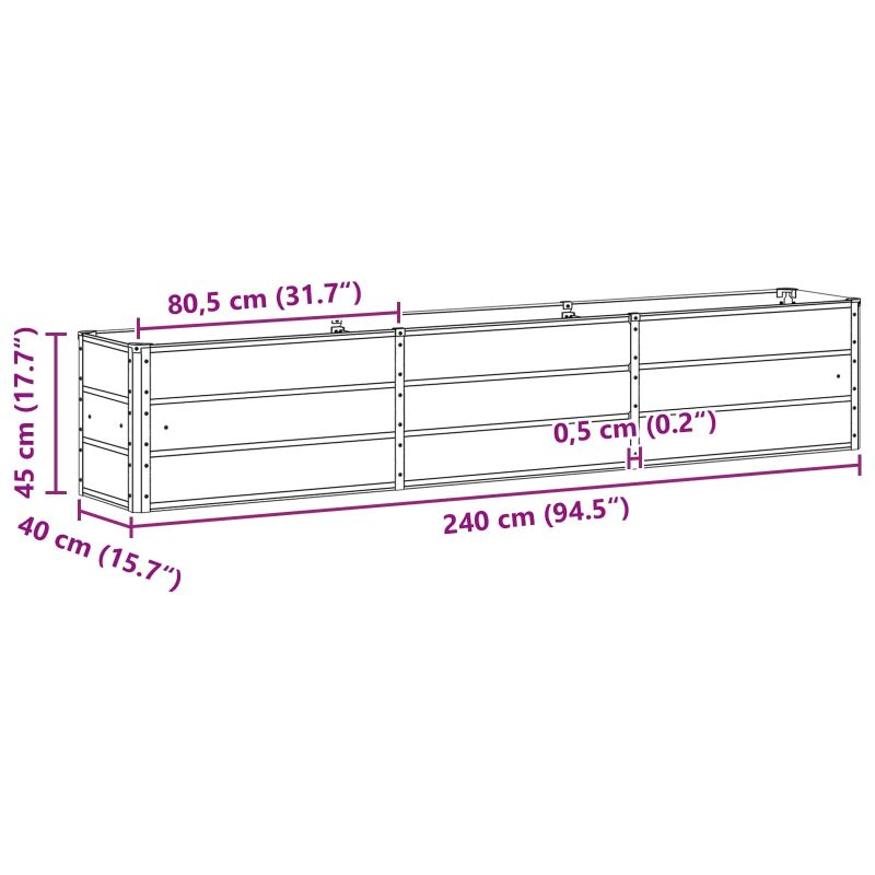 vidaXL Puķu kaste Zaļa 240 x 40 x 45 cm Tērauds