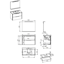 Vonios spintelė su praustuvu Masterjero Aria, medžio sp., 46 cm x 80 cm x 60 cm