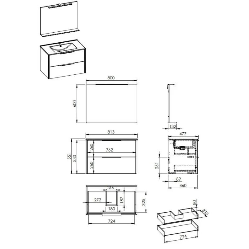 Vannas istabas skapis ar izlietni Masterjero Aria, koka, 46 cm x 80 cm x 60 cm