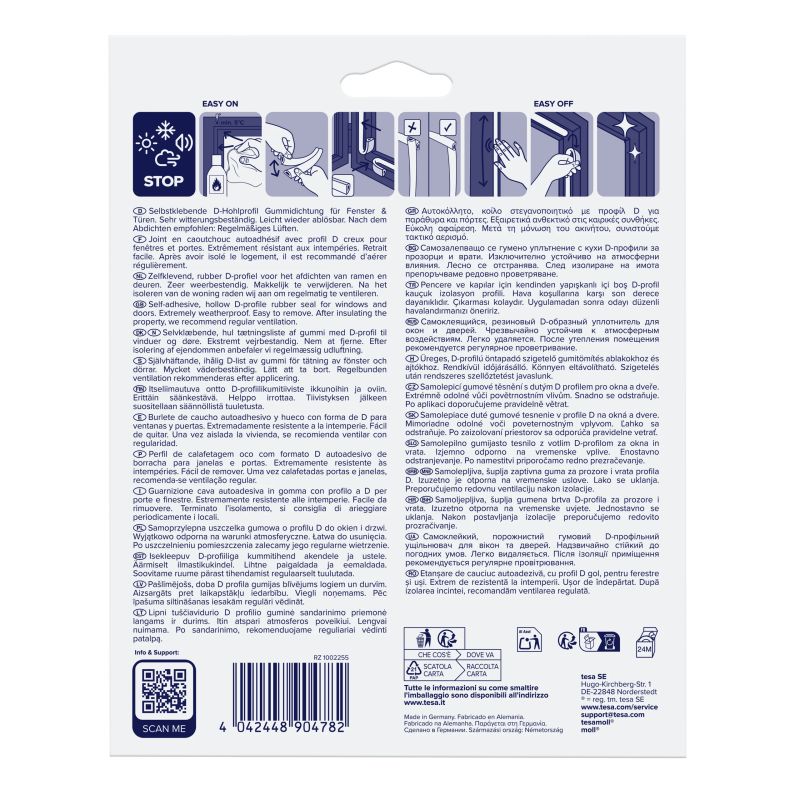 Blīvlente d-profils balts 9x7mm 25m