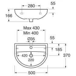 Умывальник для ванной комнаты Gustavsberg Nordic 3, керамика-фарфор, 50 см x 37 см x 16.6 см, белый цв.
