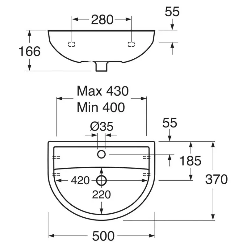 Vannas istabas izlietne Gustavsberg Nordic 3, keramika-porcelāna, 50 cm x 37 cm x 16.6 cm, balta krās.