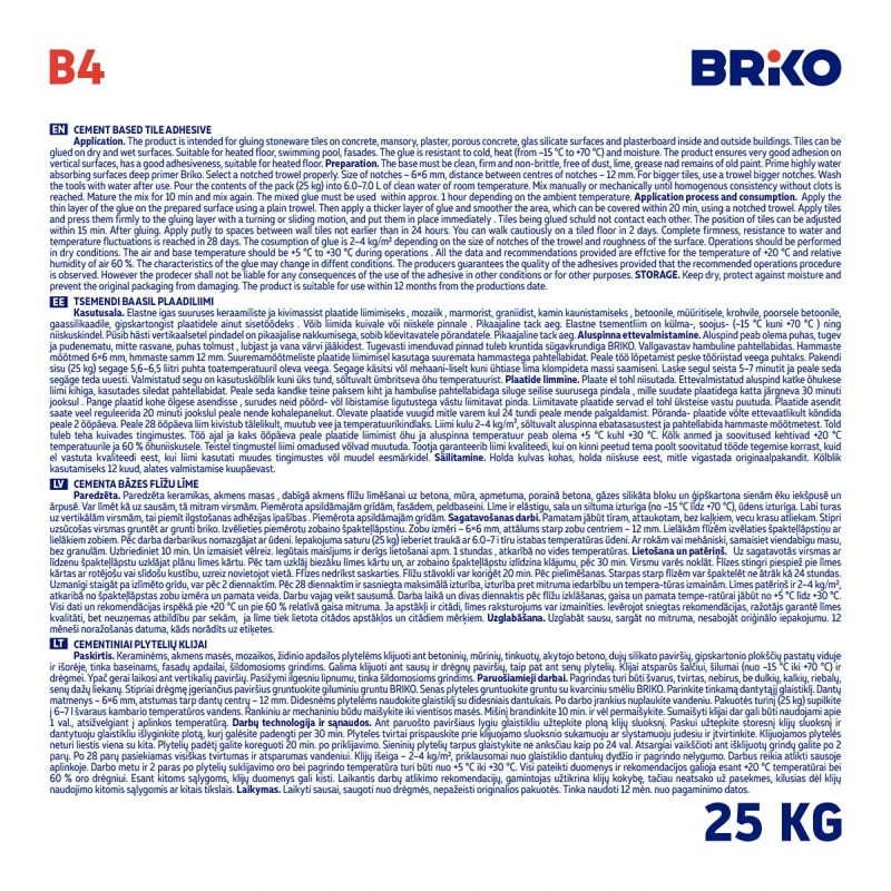Līme flīžu ļoti elastīga briko b4 25kg