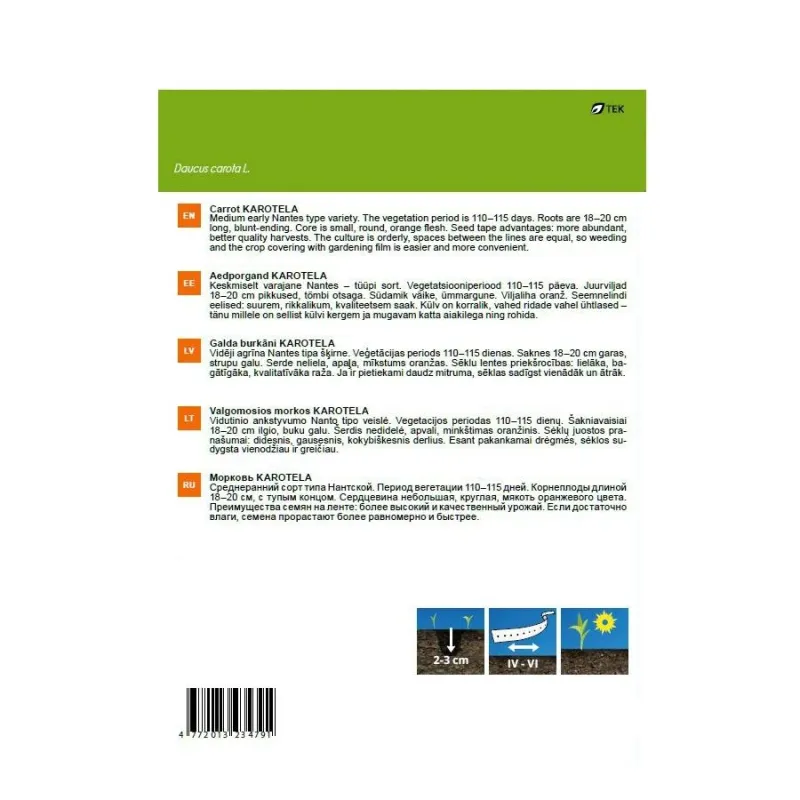 Sēklas Garden Center, burkāns Karotela, 5 g