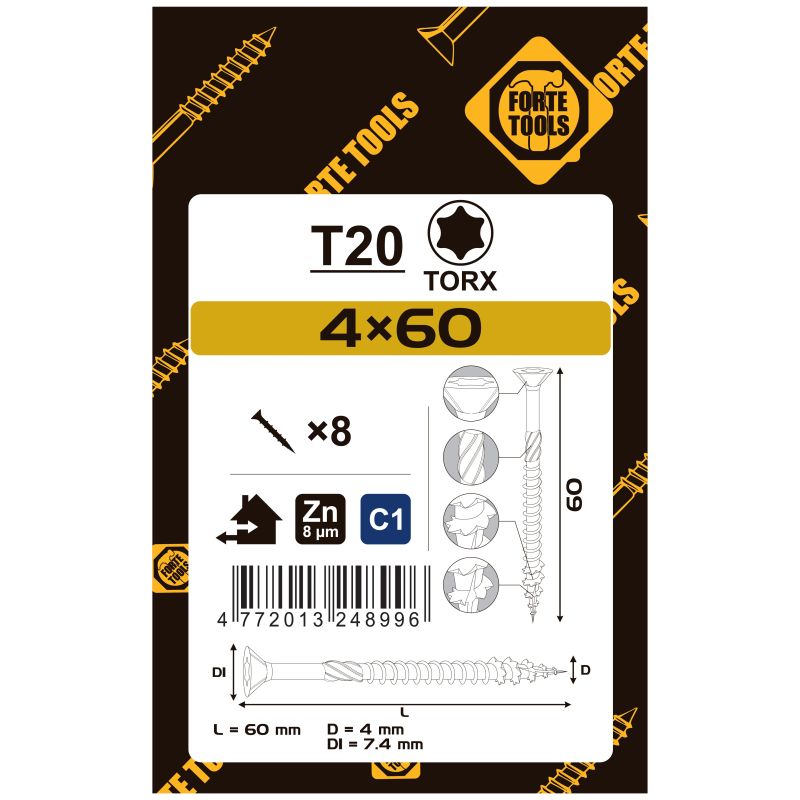 Koka skrūves 4x60 mm zn tx20 8 gab.
