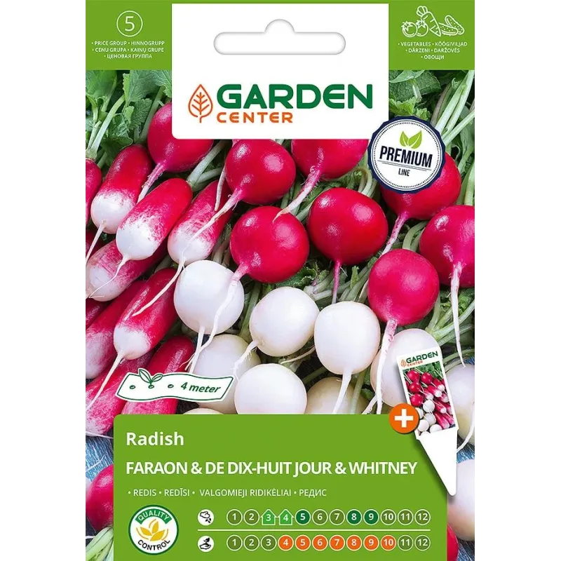 Sēklas Garden Center, redīsi FARAON-DE DIX-HUIT JOUR-WHITNEY, 10 g, 4 m