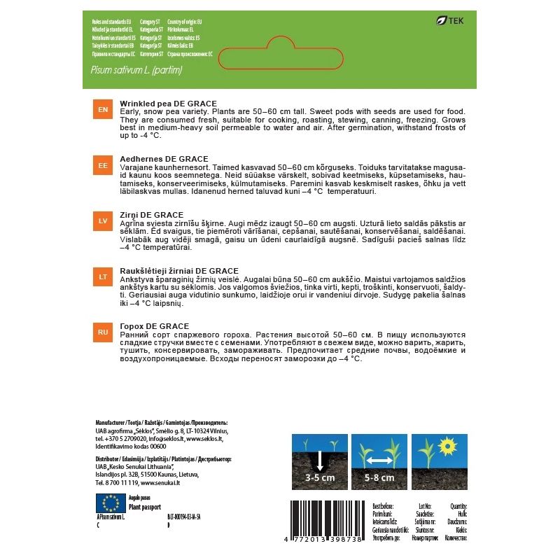 Sēklas dārzeņu zirņi šķaut.de grace 10g