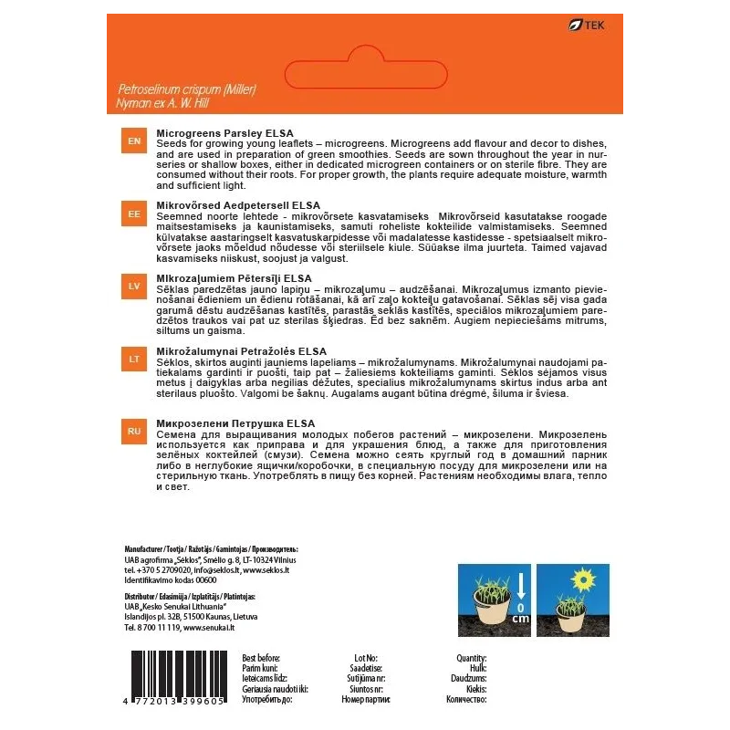 Sēklas Garden Center dīgšanas pētersīļi ELSA, 10 g