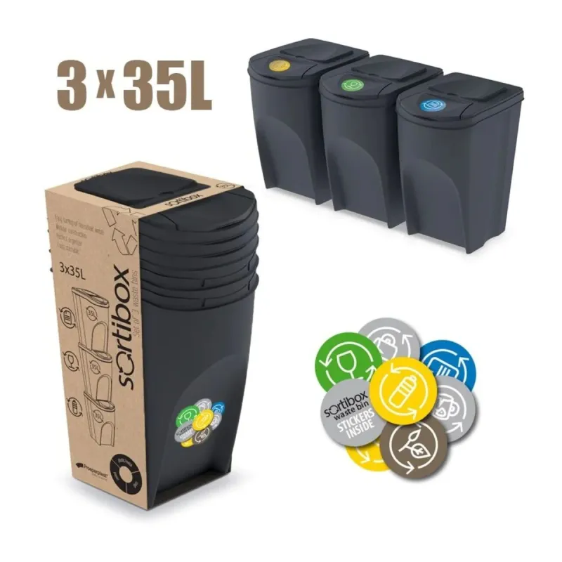 Āra atkritumu tvertne Prosperplast Sortibox, melna, 3x35 l