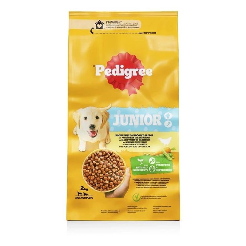 Šunų maistas Pedigree Junior. daržovės-paukštiena. 2 kg