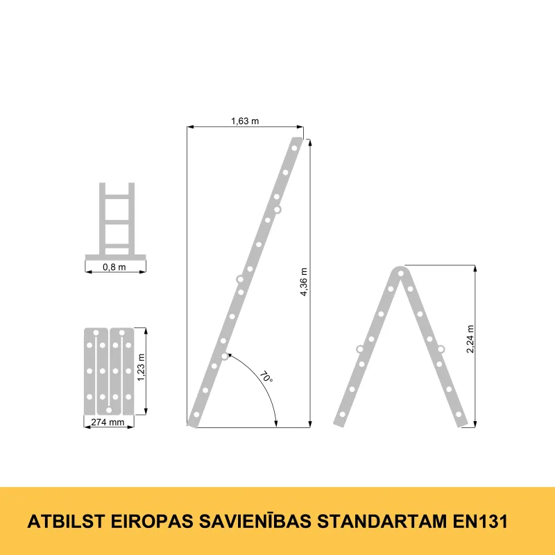 Trepes 4 daļīgs universāls Forte Tools 4413, 526 cm, 236 - 464 cm