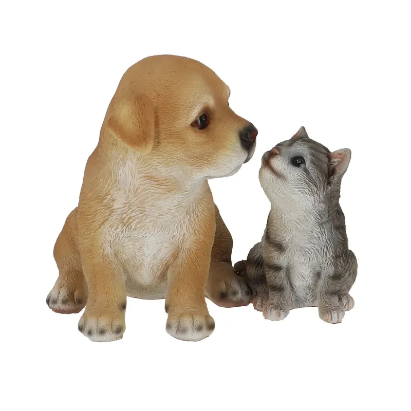 Dārza apdare Suns ar kaķi 37000439, 15.4 cm x 12.6 cm x 13.4 cm, brūna-pelēka